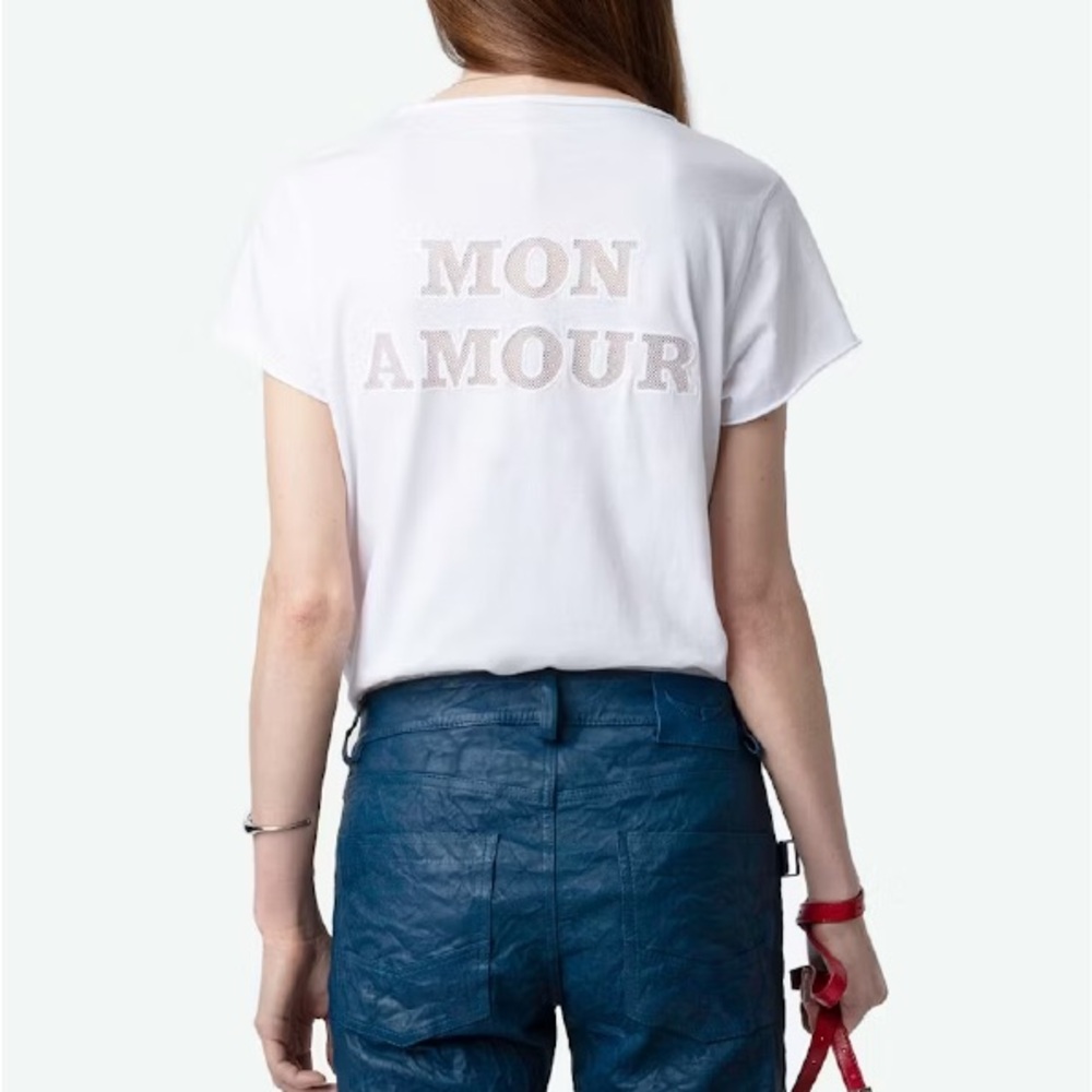 Zadig & Voltaire Pink Tunisien Mon Amour Fishnet T-shirt Size Small